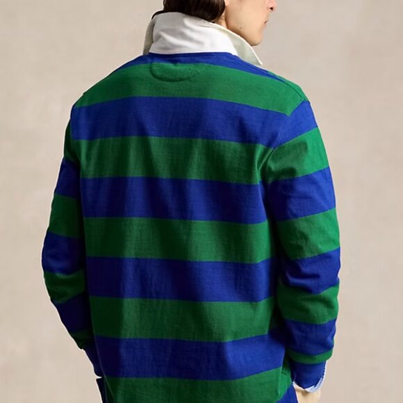 Ralph Lauren POLO  GREEN & BLUE STRIPED Rugby Shirt -80's 90's - Picture 2 of 6
